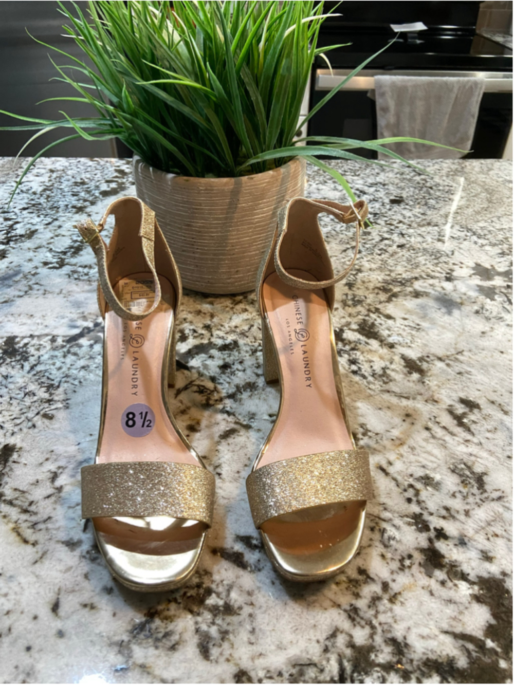 Chinese Laundry Gold Glitter Heels